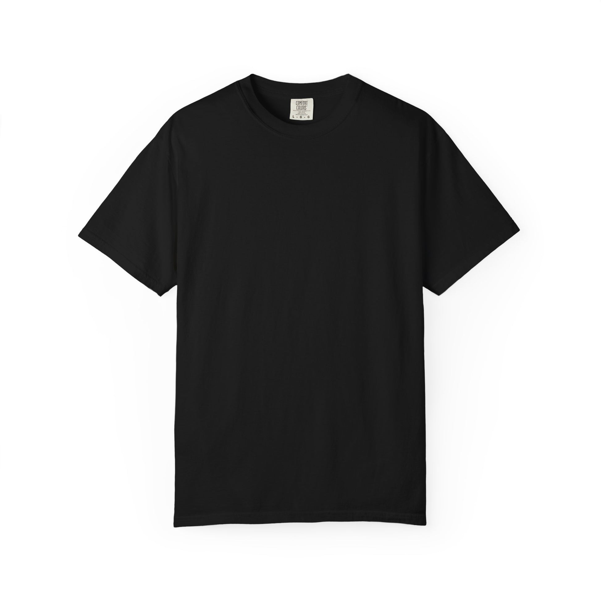 Front view of plain black heavyweight WE ARE The Movement T-shirt