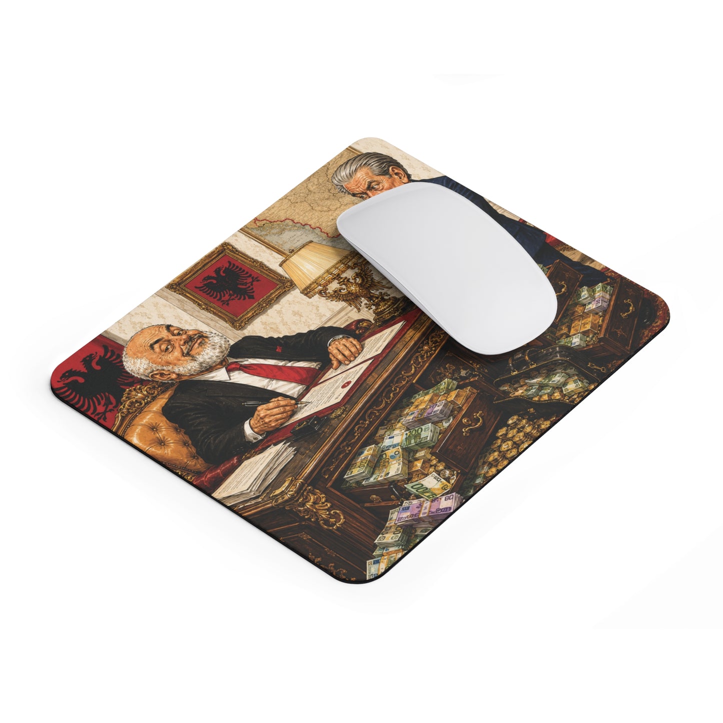 Albanian Political Satire Mouse Pad — Corruption Cartoon Desk Mat