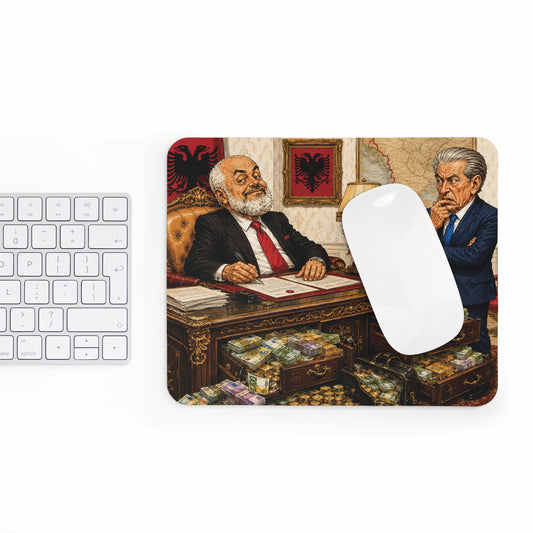 Albanian Political Satire Mouse Pad — Corruption Cartoon Desk Mat