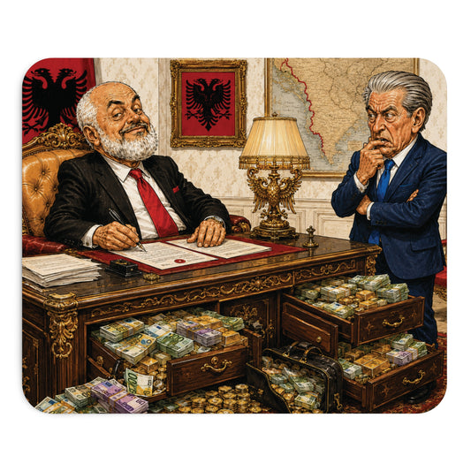 Albanian Political Satire Mouse Pad — Corruption Cartoon Desk Mat