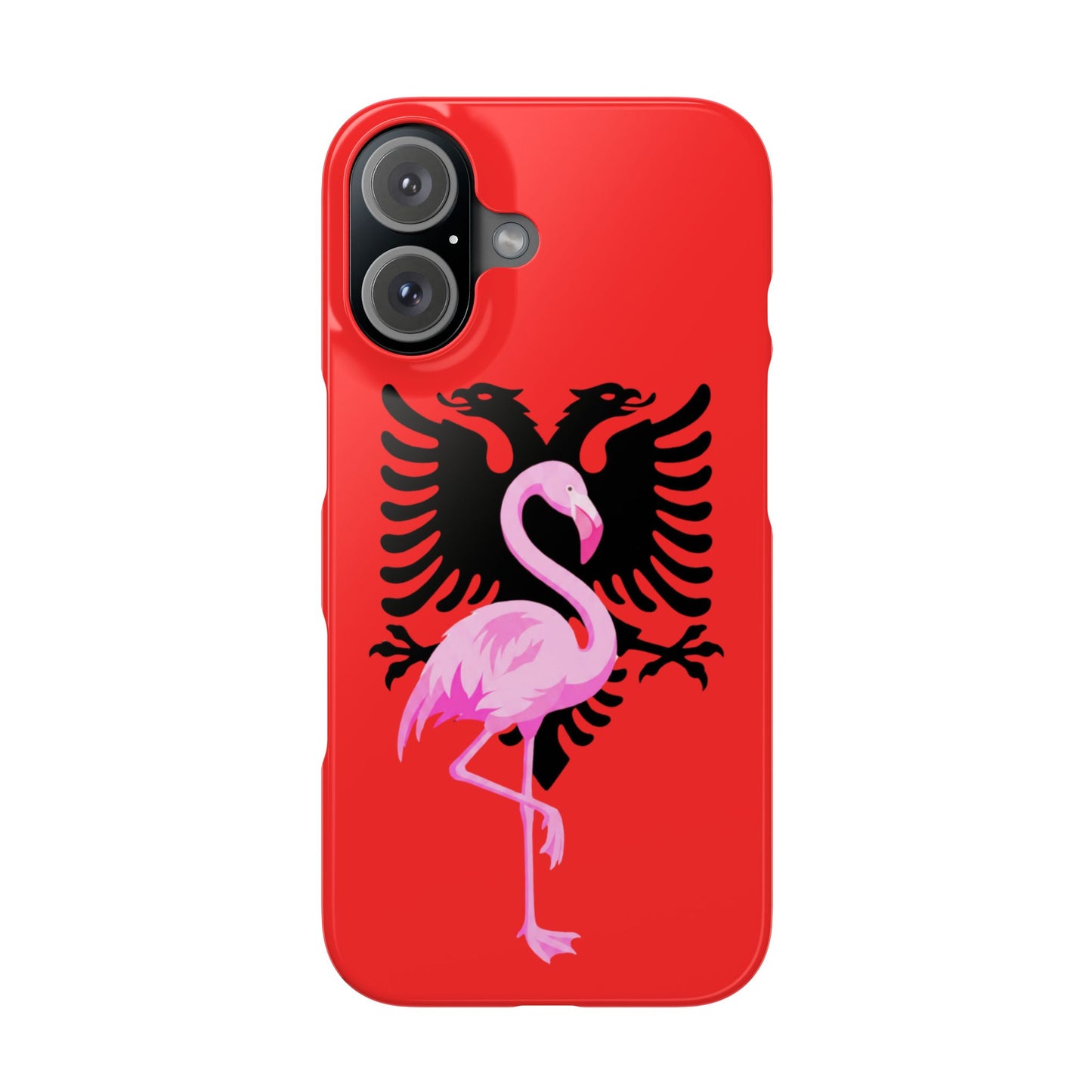 Albanian Eagle Flamingo Slim Phone Case — Red Slim Case with Pink Flamingo & Double-Headed Eagle