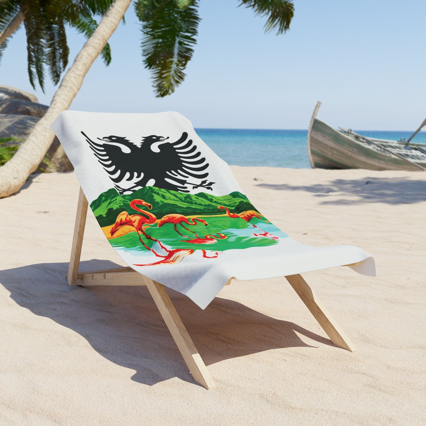 Albanian Eagle Flamingos Beach Towel - Tropical Island Flag Design