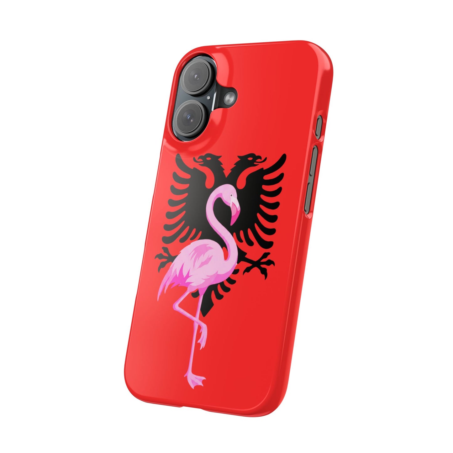 Albanian Eagle Flamingo Slim Phone Case — Red Slim Case with Pink Flamingo & Double-Headed Eagle