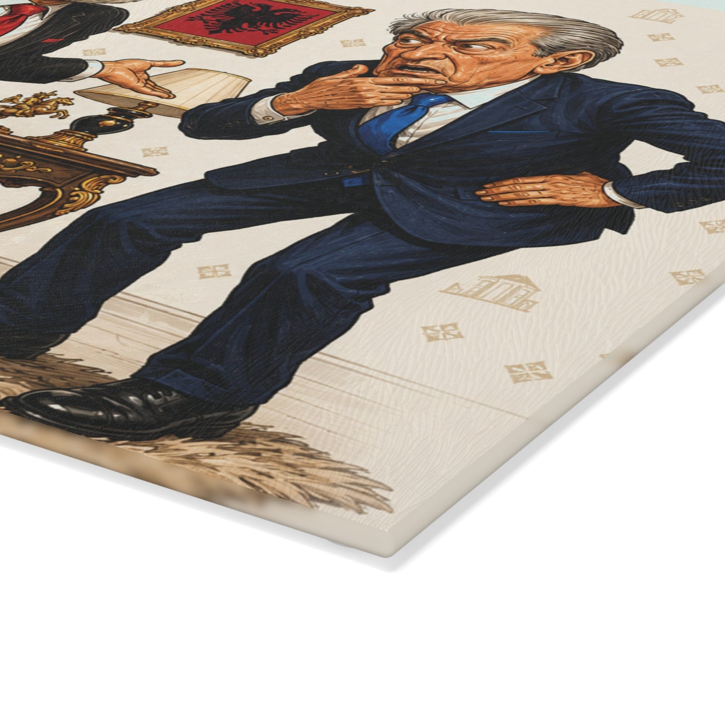 Glass Cutting Board — Political Satire Illustration: Two Politicians and Hidden Cash